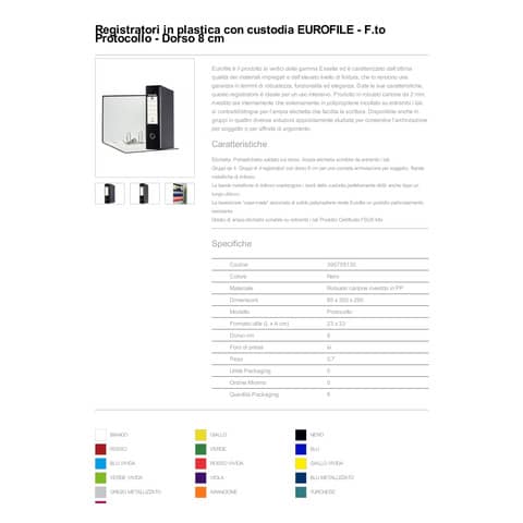 Registratore con custodia Esselte G55 Eurofile protocollo dorso 8 cm cartone rivestito in PP nero vivida - 390755130